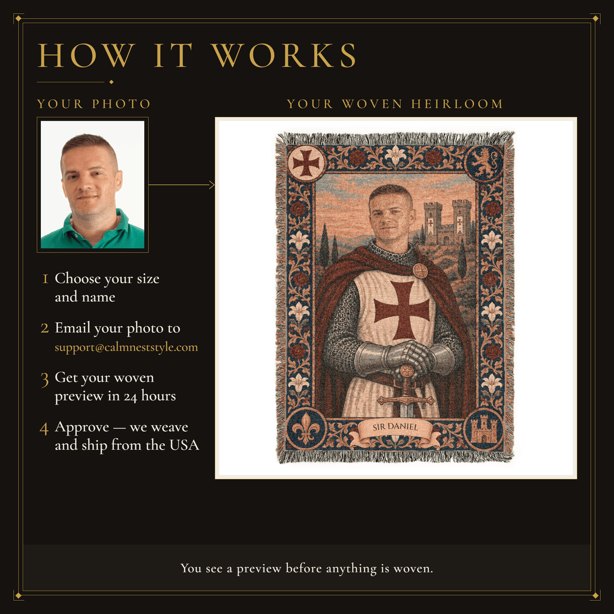 MyDesigns The Templar's Vow I Your Knight Portrait jacquard woven blanket