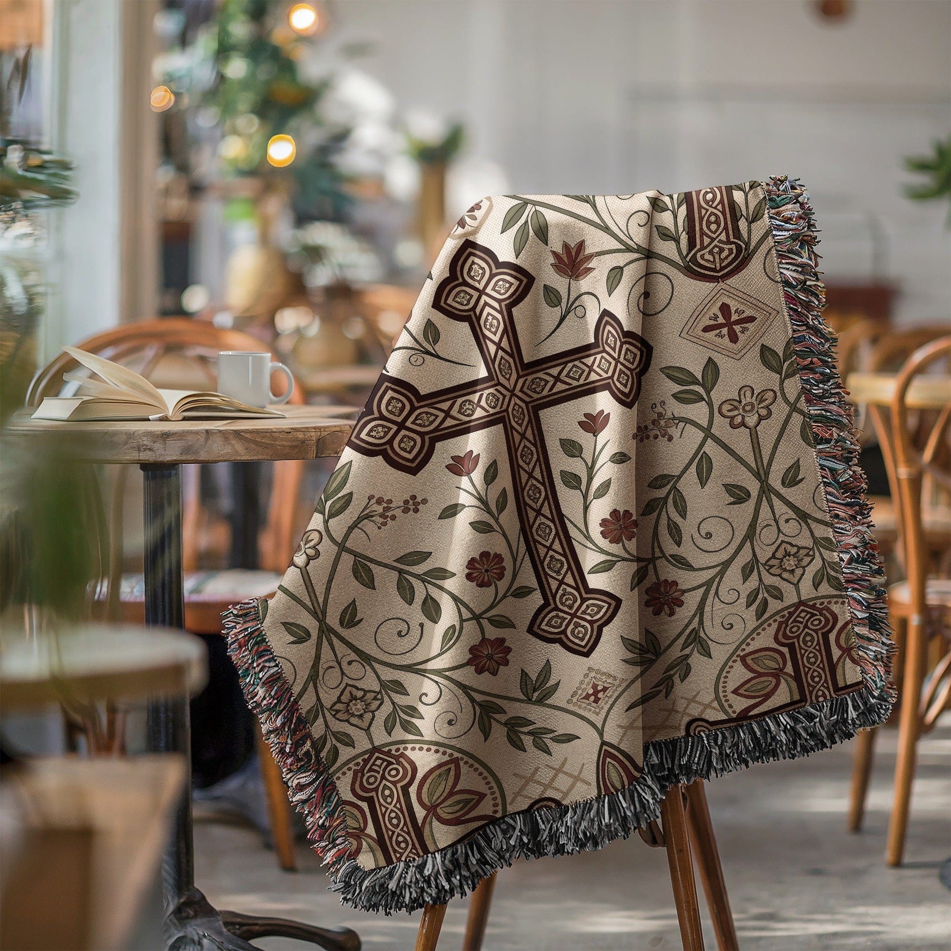 Beautiful Decorative Cross and Floral Pattern Blanket