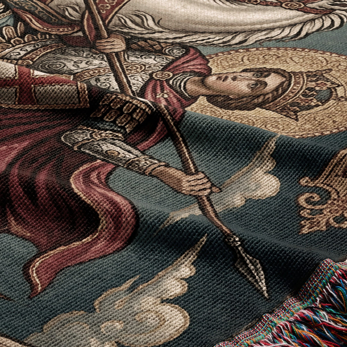 CalmNestStyle Saint George Parchment Scroll jacquard woven blanket