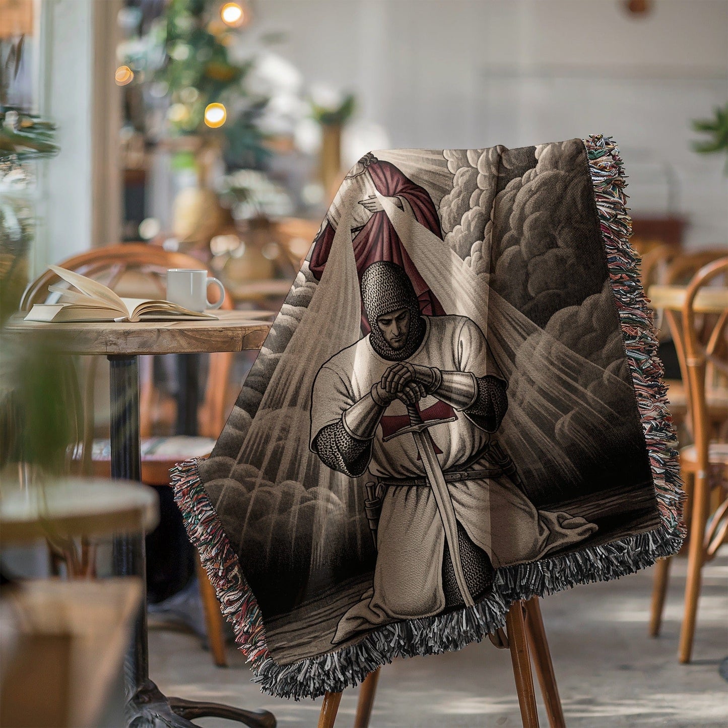 Medieval Knight in Prayer Scene Blanket