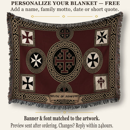 MyDesigns Medieval Wall Hanging Blanket – Red Jerusalem Cross Medallion, Crusader Orders jacquard woven blanket