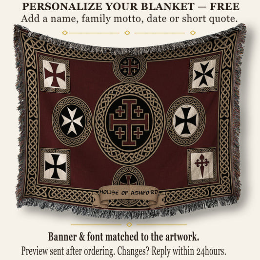 MyDesigns Medieval Wall Hanging Blanket – Red Jerusalem Cross Medallion, Crusader Orders jacquard woven blanket
