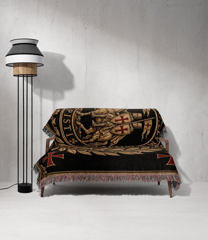 CalmNestStyle Sigillum Militum Xpisti Templar Seal in Gold jacquard woven blanket