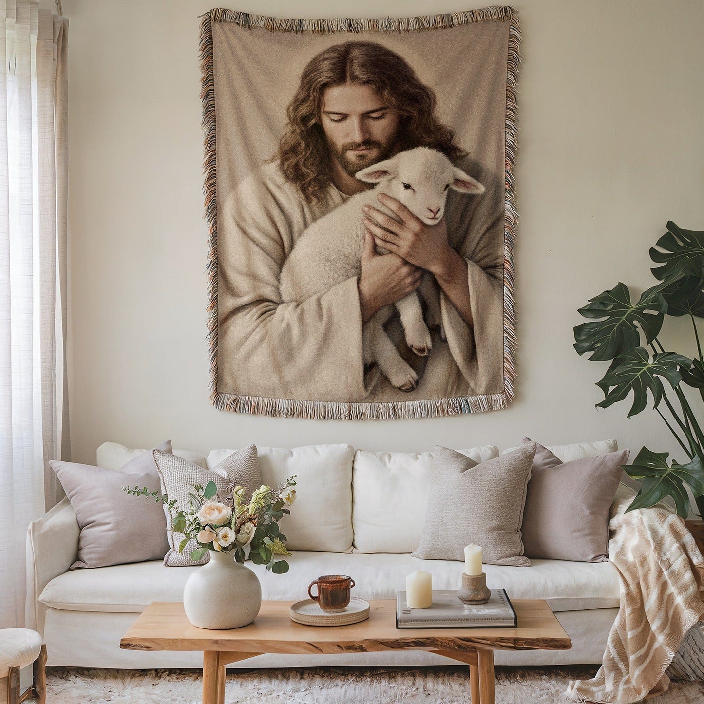 Jesus Holding Lamb Blanket Wall Art Decor