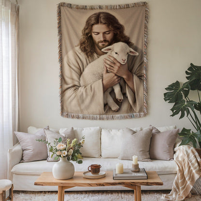Jesus Holding Lamb Blanket Wall Art Decor