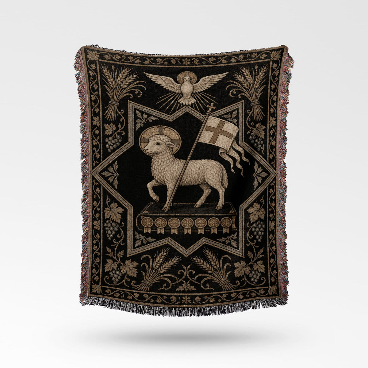 CalmNestStyle Ornate Sacred Lamb Woven Blanket jacquard woven blanket