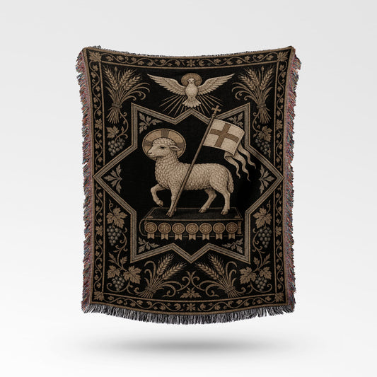 CalmNestStyle Ornate Sacred Lamb Woven Blanket jacquard woven blanket