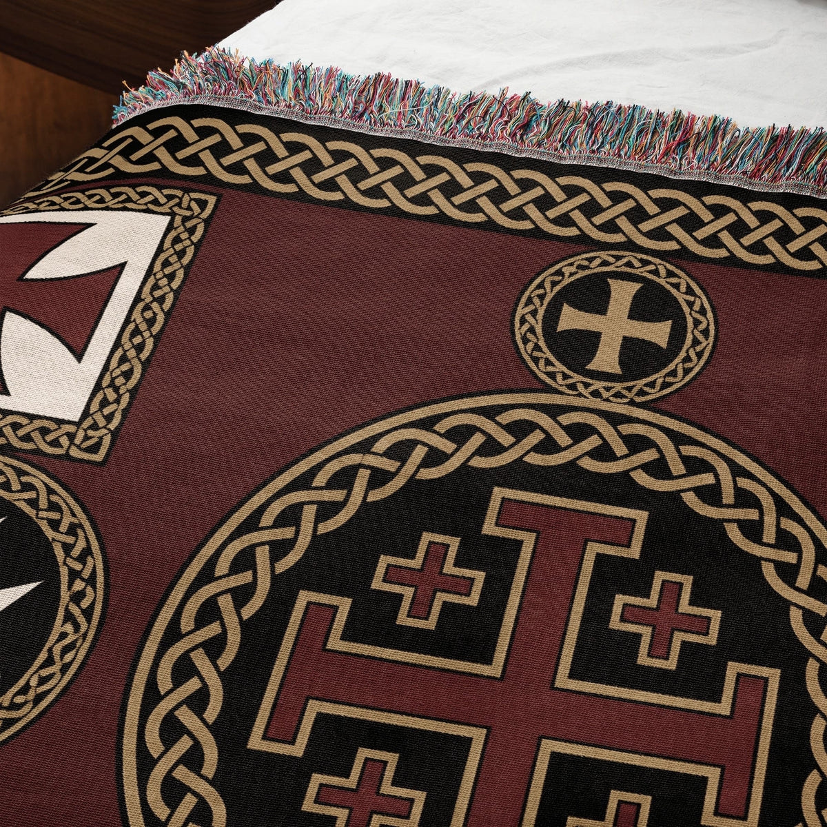 MyDesigns Medieval Tapestry Art Woven Blanket – Jerusalem Cross Medallion, Crusader Orders jacquard woven blanket