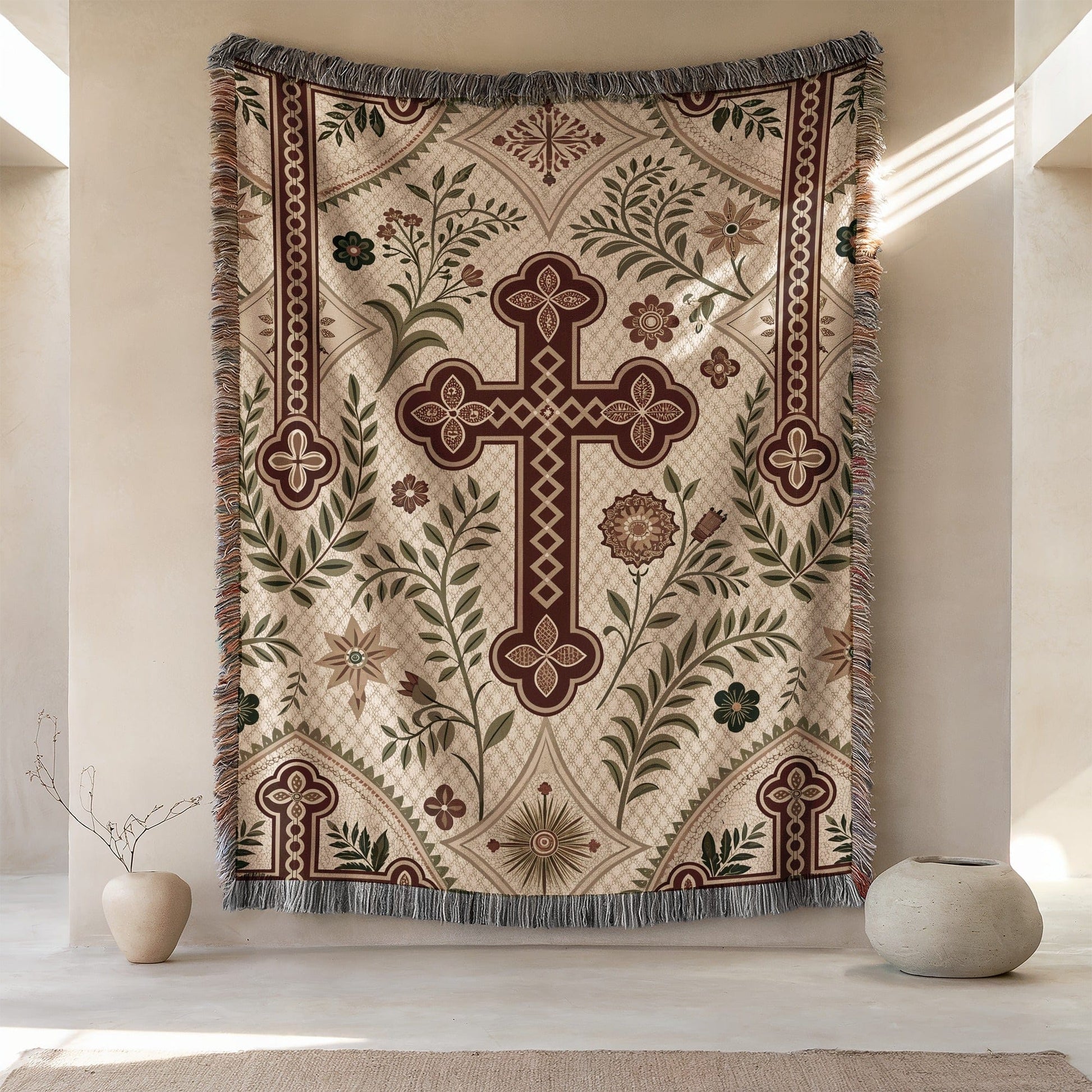 Beautiful Floral Cross Patterned Blanket Product