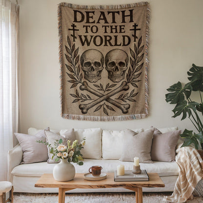 DEATH TO THE WORLD skulls and bones design tapestry