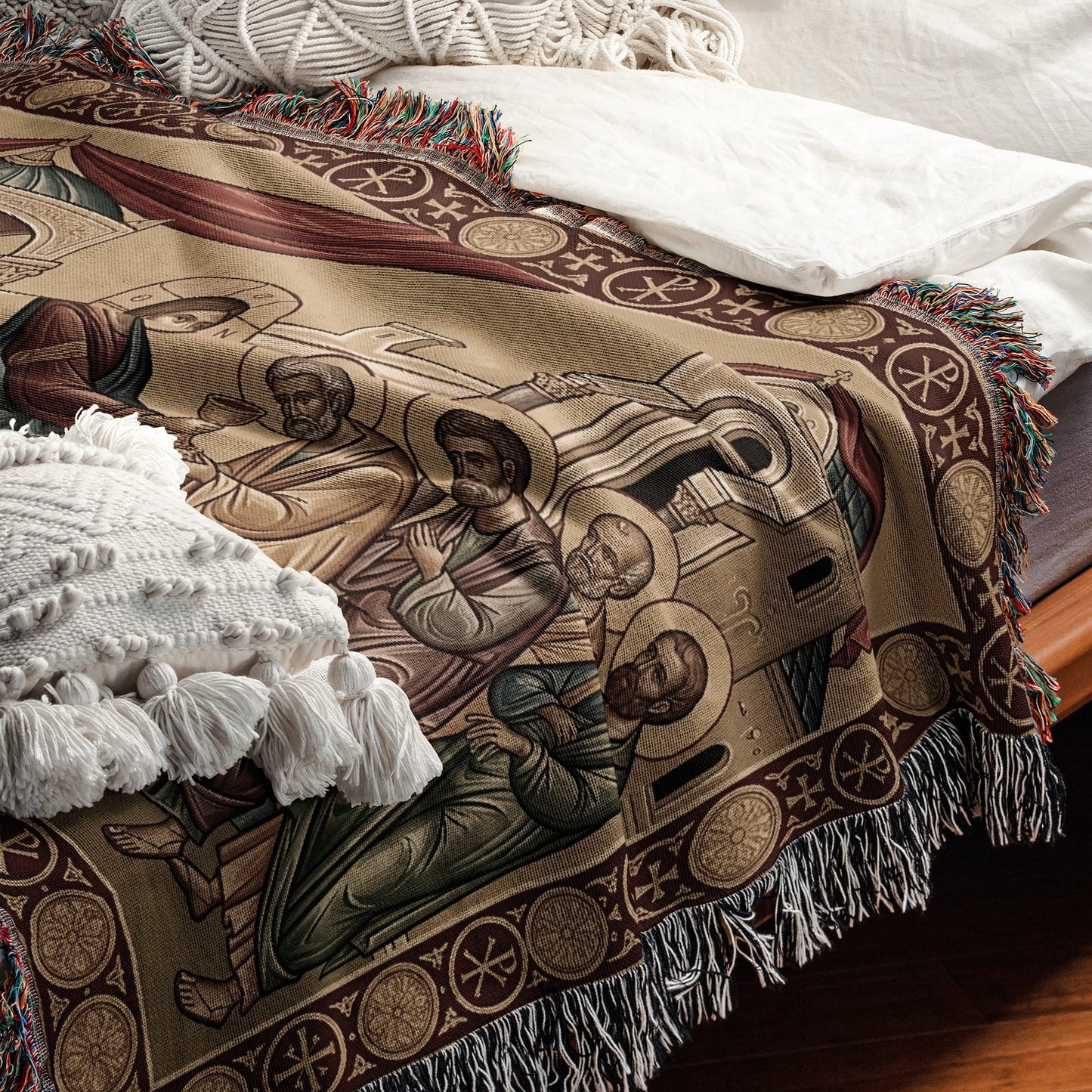 MyDesigns Orthodox Communion Horizontal Tapestry - Byzantine Mystical Supper jacquard woven blanket