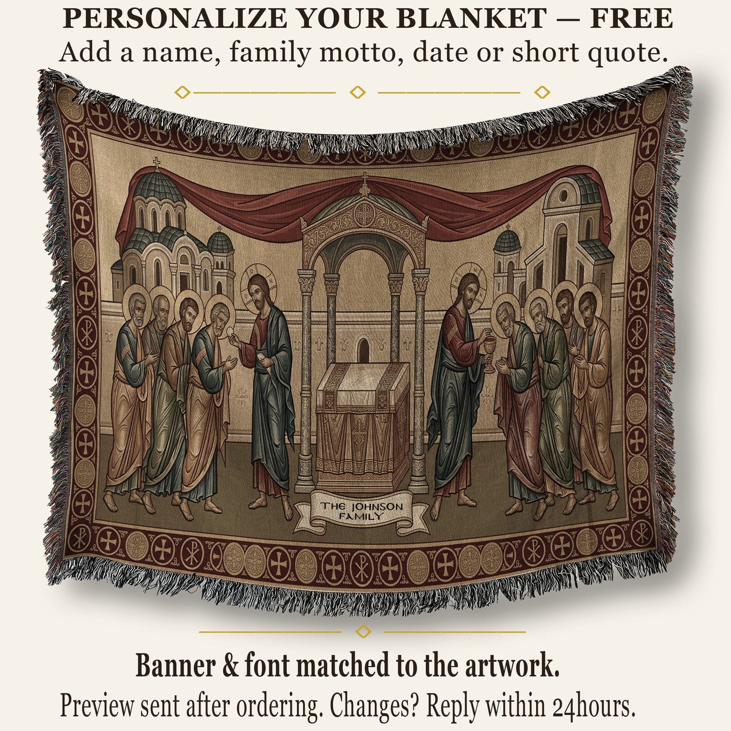 MyDesigns Orthodox Communion Horizontal Tapestry - Byzantine Altar Icon jacquard woven blanket