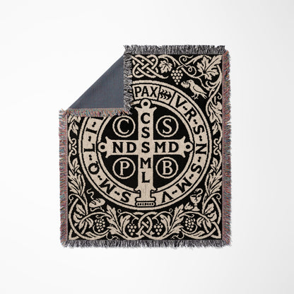 CalmNestStyle Blessed Saint Benedict Medal Heritage Woven Blanket jacquard woven blanket