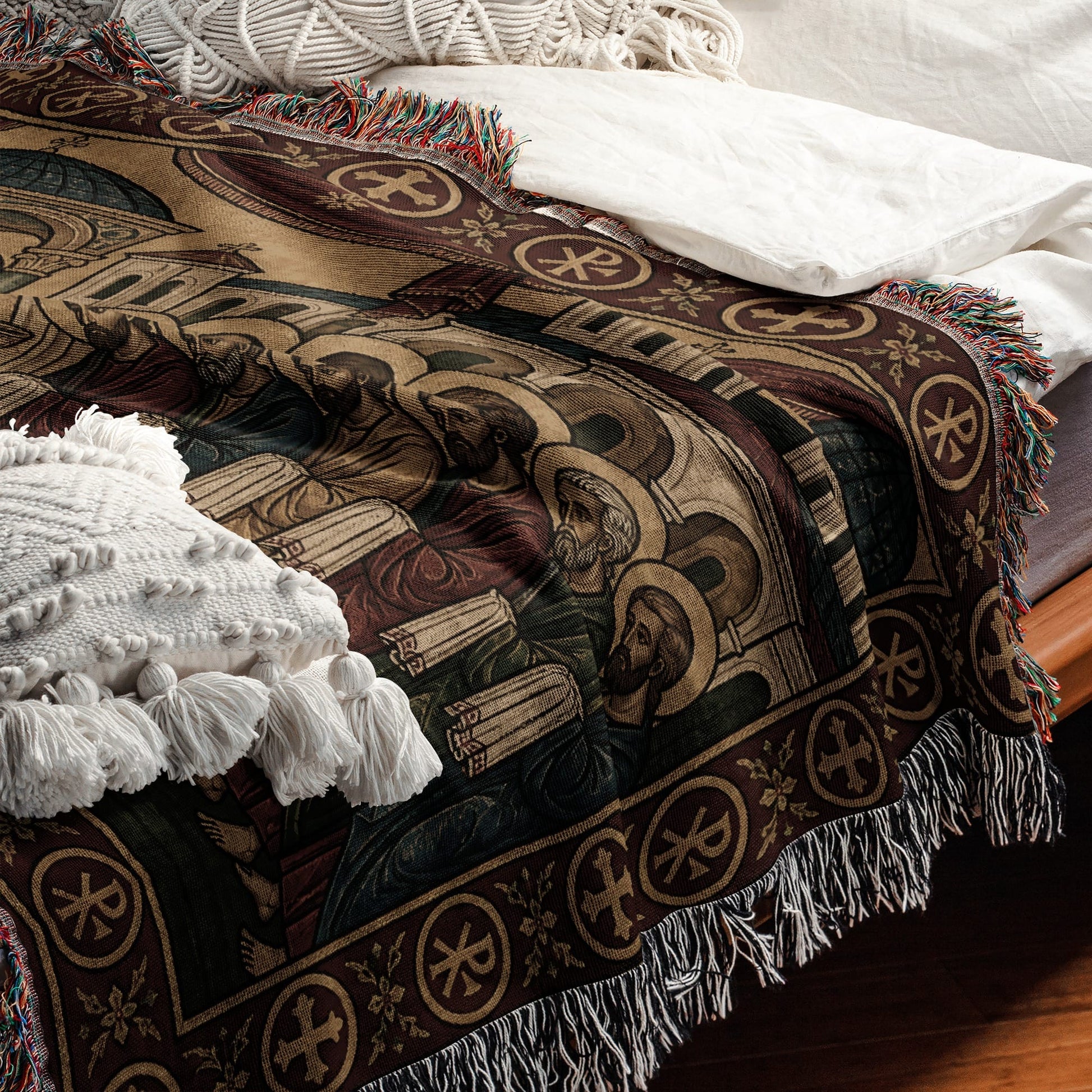 MyDesigns Crimson Last Supper Horizontal Tapestry - Byzantine Woven Throw jacquard woven blanket