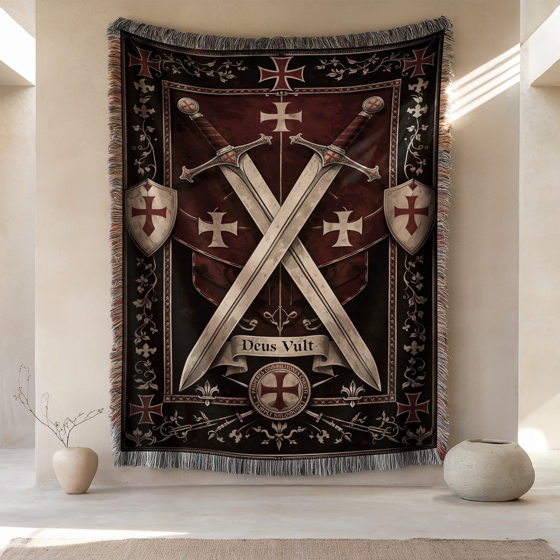 Medieval Themed Deus Vult Design Tapestry Decor
