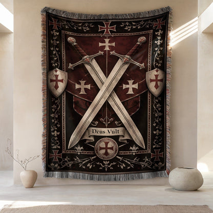 Medieval Themed Deus Vult Design Tapestry Decor