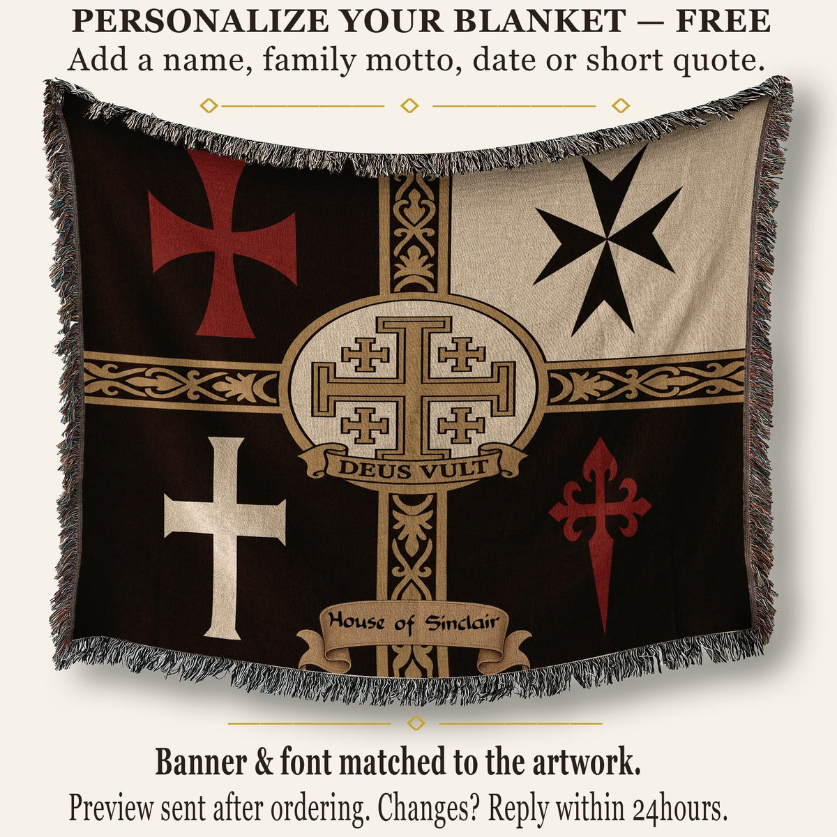 MyDesigns Ancient Orders I Deus Vult Night jacquard woven blanket