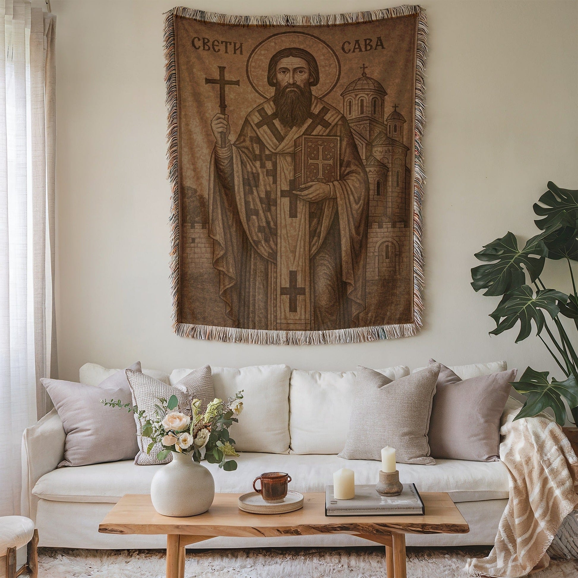 Religious Saint Sava Tapestry Decorative Wall Art