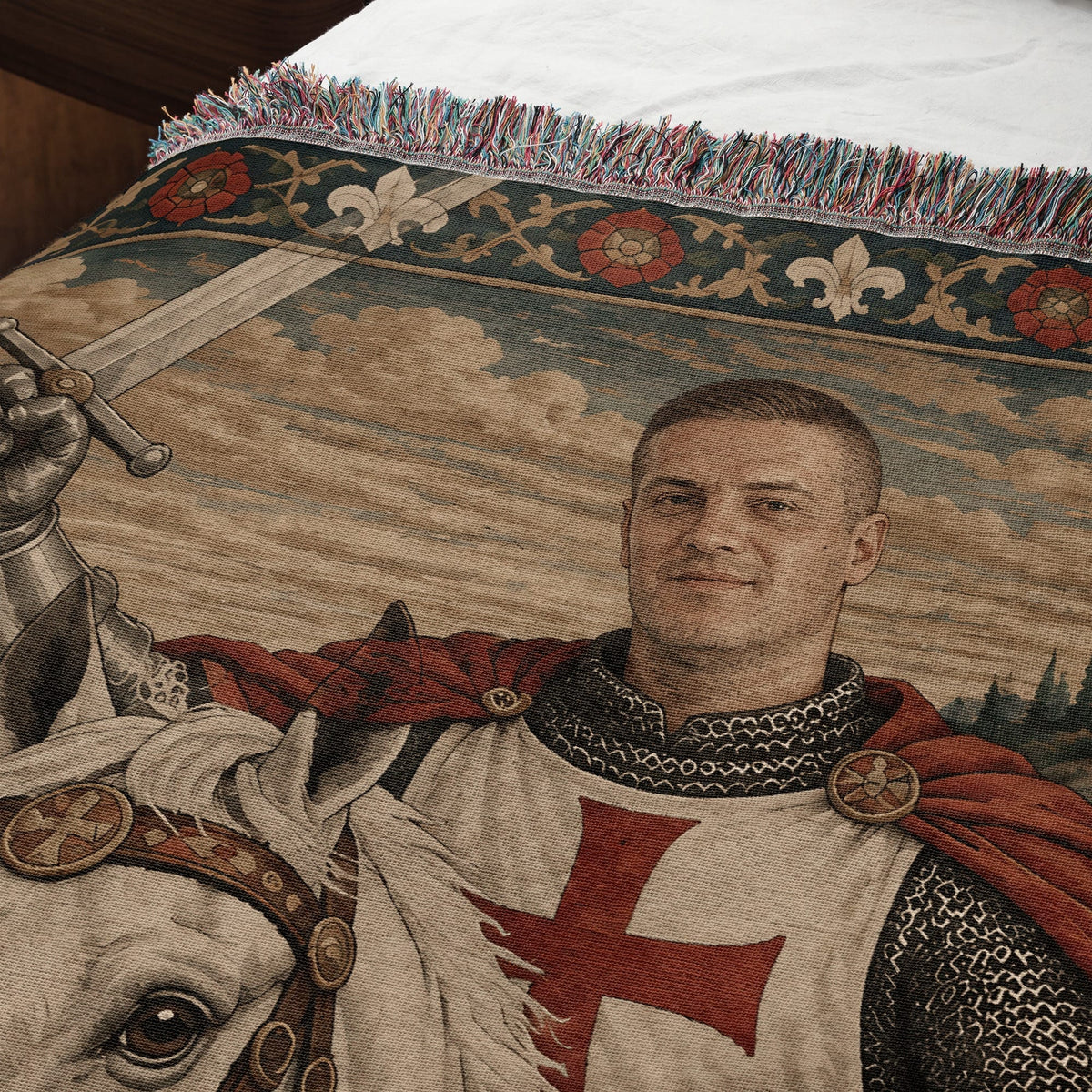 MyDesigns The Templar's Charge I Your Knight on Horseback jacquard woven blanket