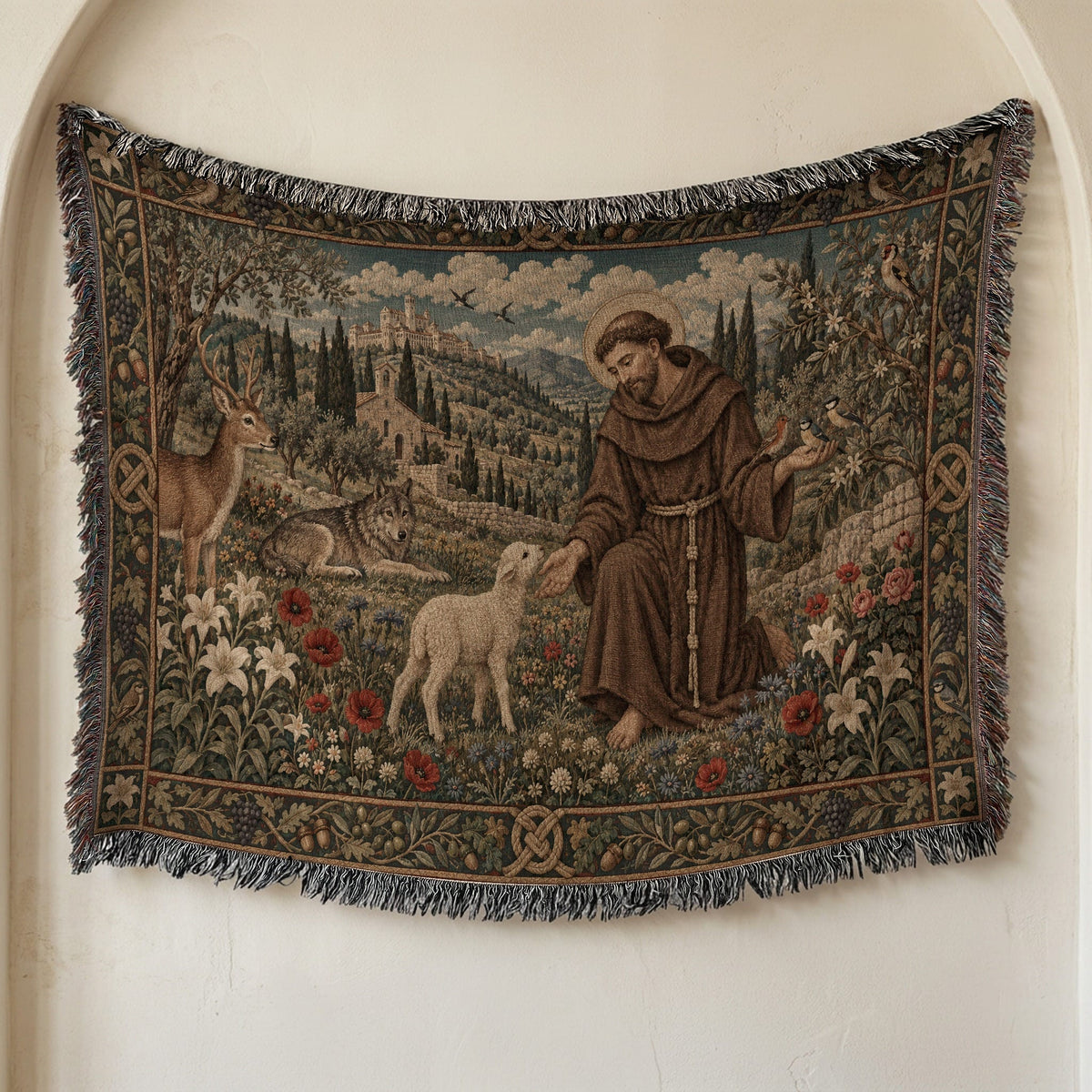 CalmNestStyle Saint Francis and the Animals jacquard woven blanket