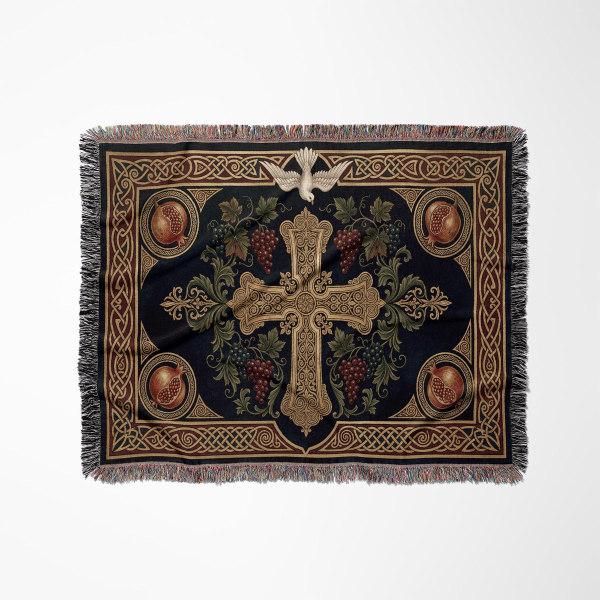 CalmNestStyle Cross with Vine and Celtic Knots jacquard woven blanket