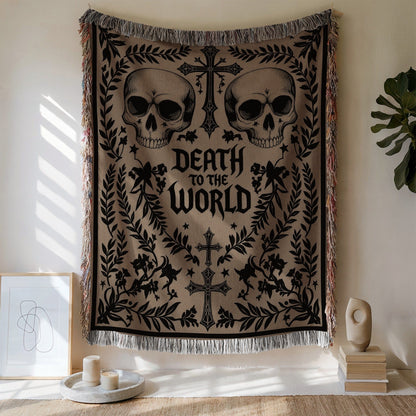 Gothic Skull Art Death to the World Wall Hanging Decor