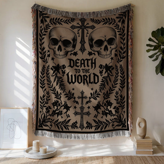 Gothic Skull Art Death to the World Wall Hanging Decor