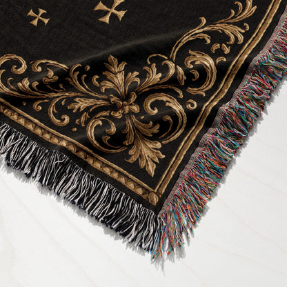 CalmNestStyle Order of Saint John Hospitallers Fleur de Lis Crest Woven Blanket jacquard woven blanket
