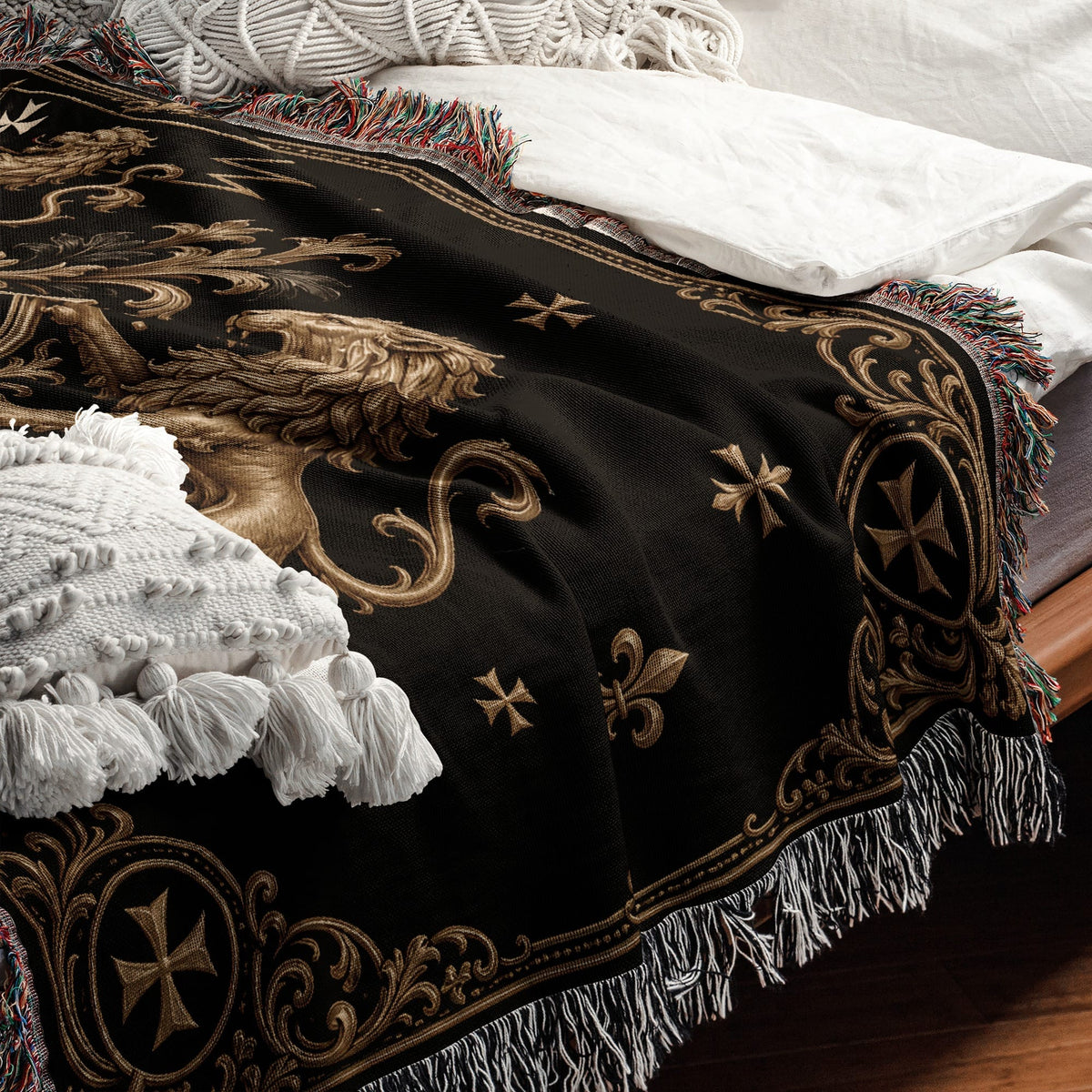 CalmNestStyle Order of Saint John Hospitallers Black and Gold Crest Woven Blanket jacquard woven blanket