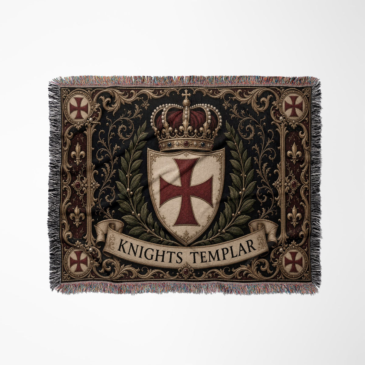 MyDesigns Medieval Blanket – Knights Templar Crest, Crown & Laurel Woven Throw jacquard woven blanket