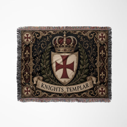MyDesigns Medieval Blanket – Knights Templar Crest, Crown & Laurel Woven Throw jacquard woven blanket