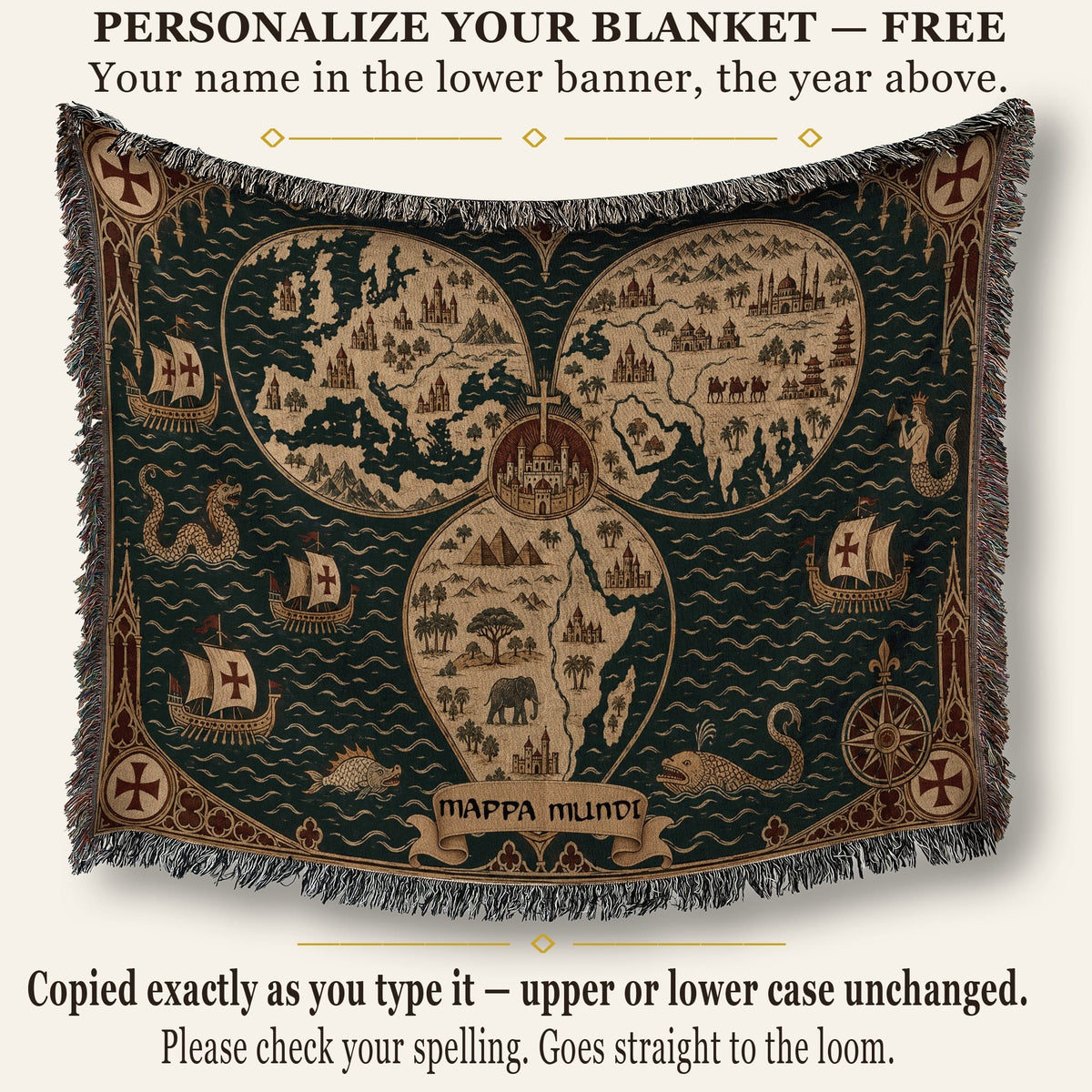 CalmNestStyle Mappa Mundi I Crowned Jerusalem jacquard woven blanket