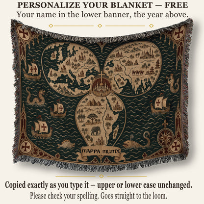 CalmNestStyle Mappa Mundi I Crowned Jerusalem jacquard woven blanket
