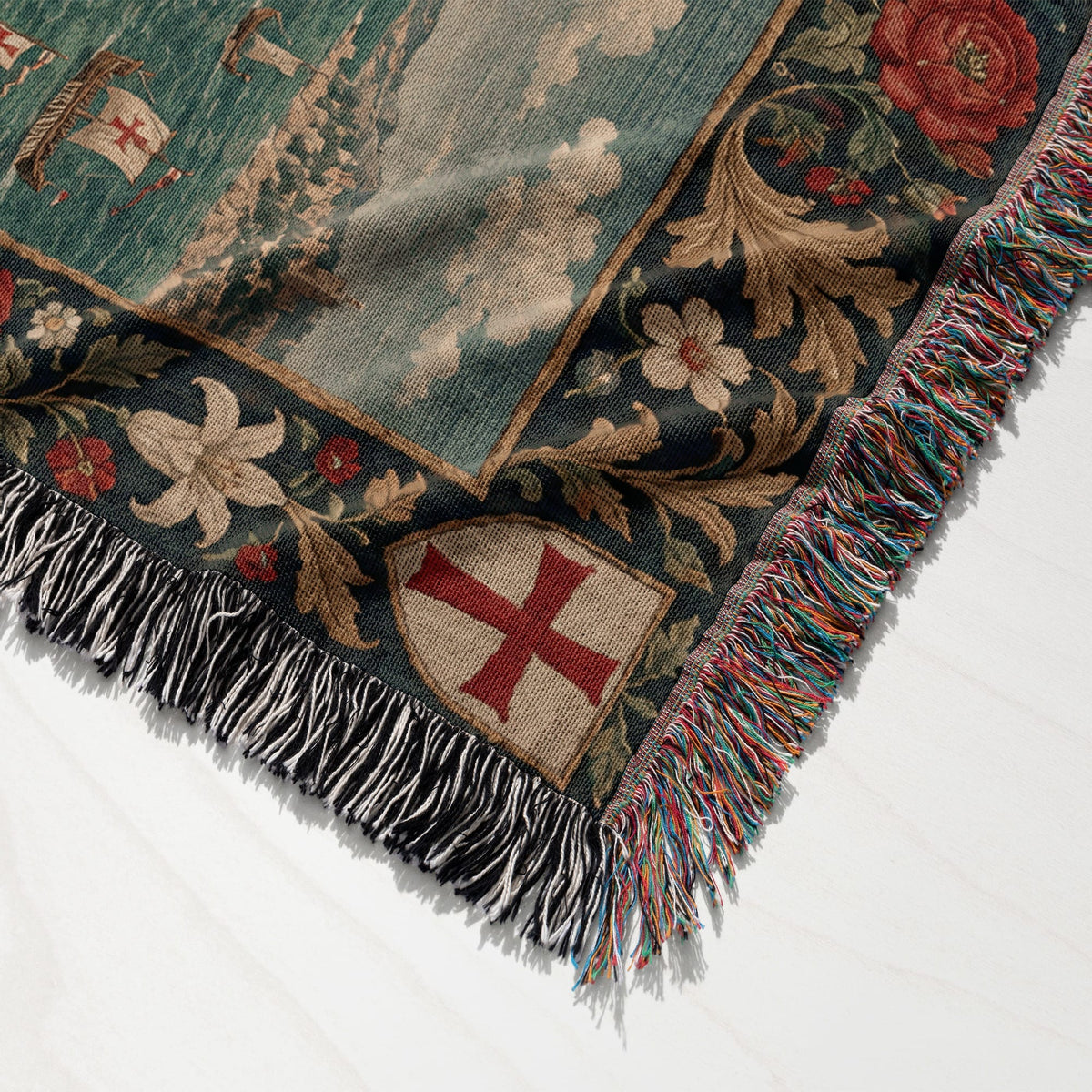 CalmNestStyle Harbor Fortress I Rose and Lily Border jacquard woven blanket