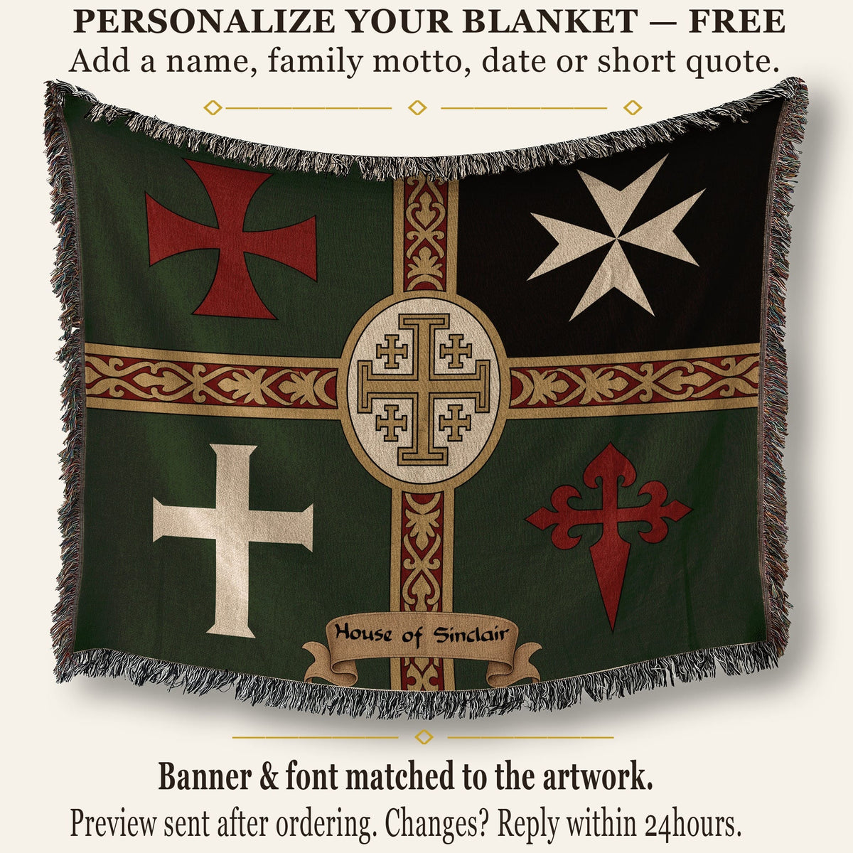 MyDesigns Ancient Orders I Forest Green jacquard woven blanket