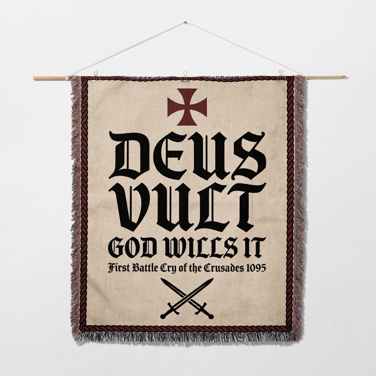Deus Vult banner with swords, from the First Battle Cry of the Crusades.