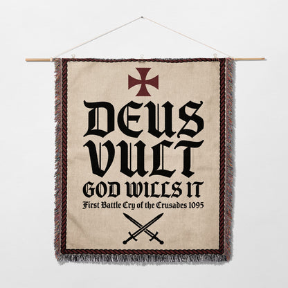 Deus Vult banner with swords, from the First Battle Cry of the Crusades.