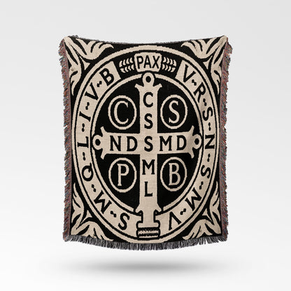 CalmNestStyle Sacred Saint Benedict Medal Christian Woven Blanket jacquard woven blanket