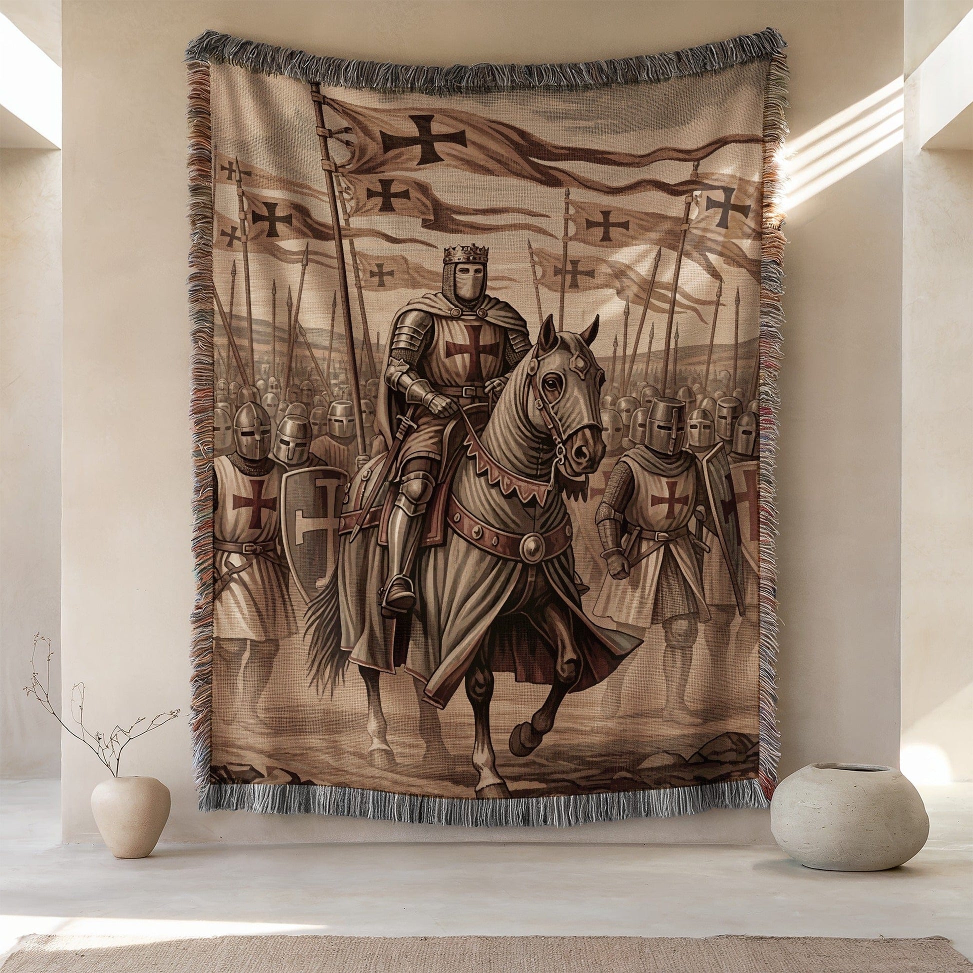 Medieval Knight Battle Scene Woven Wall Tapestry Decor