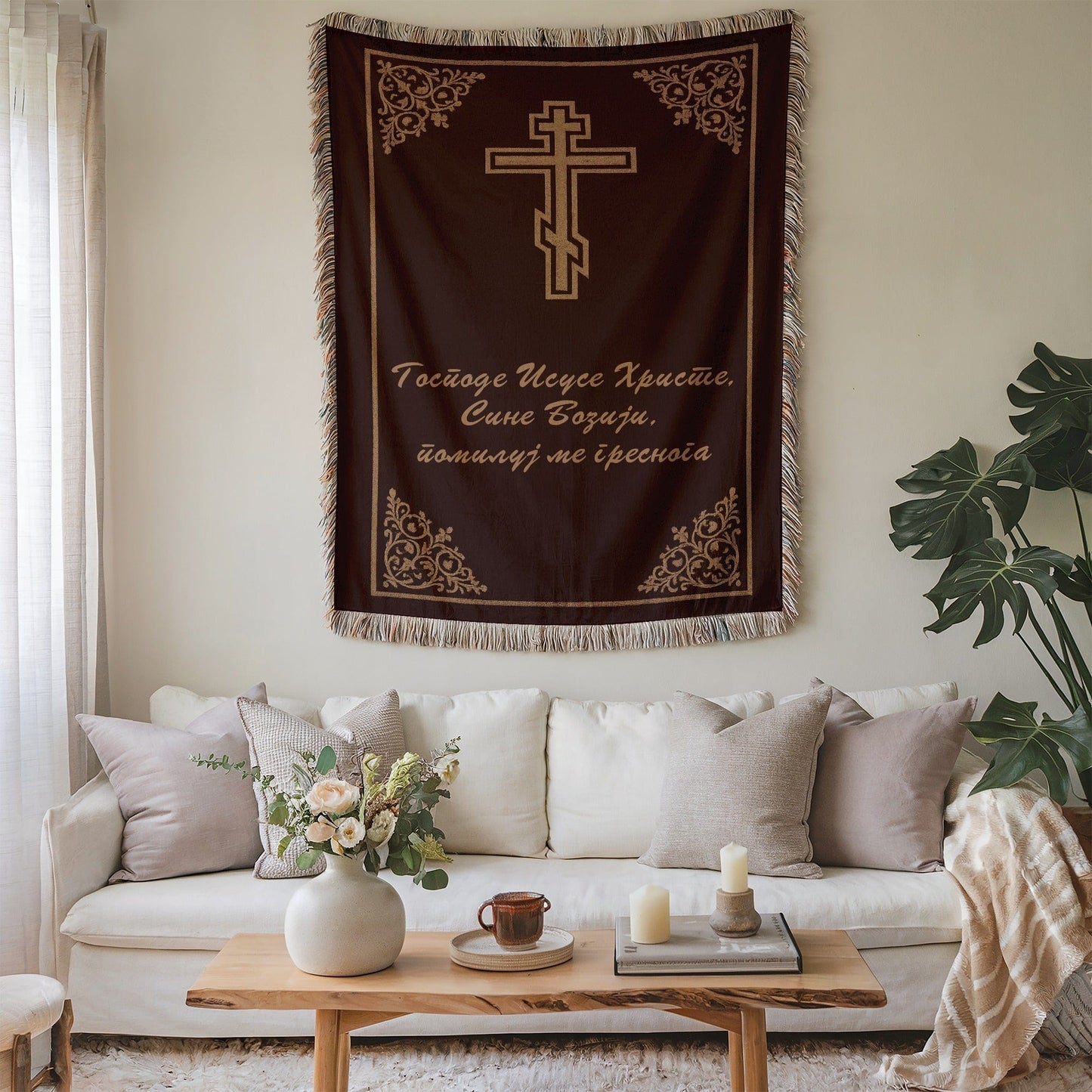 Elegant Religious Cross Wall Tapestry Home Decor Product
