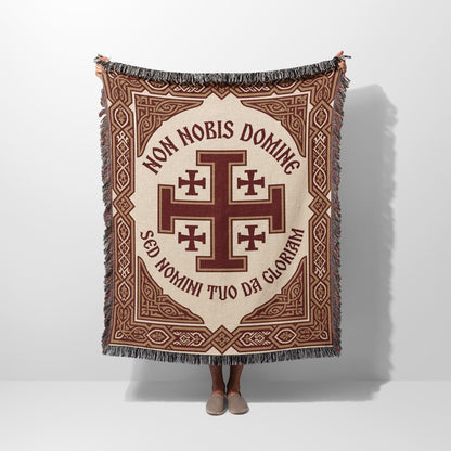 Blanket with Christian cross and Latin text "Non Nobis Domine Sed Nomini Tuo Da Gloriam".