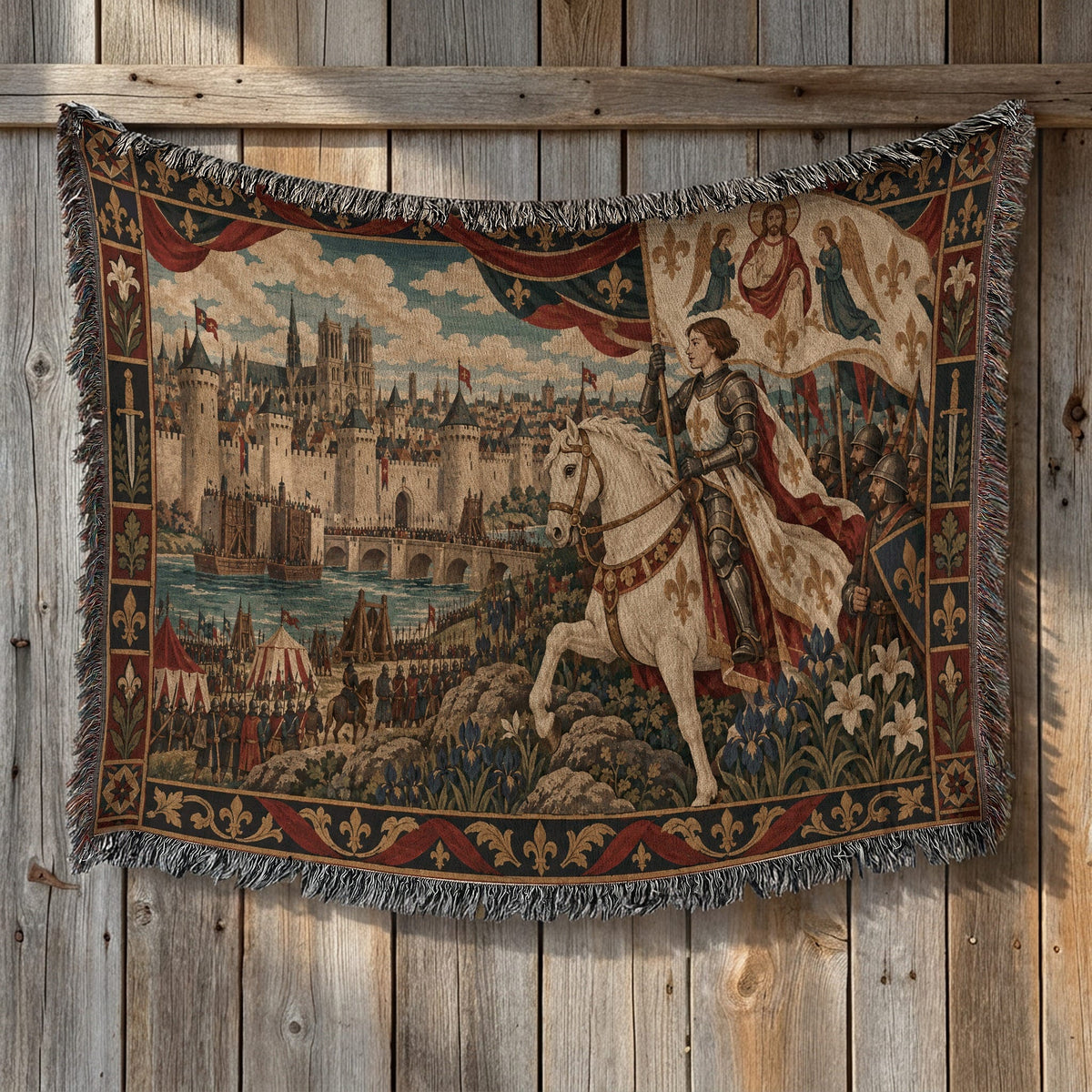 CalmNestStyle Joan of Arc and the Lily Banner jacquard woven blanket