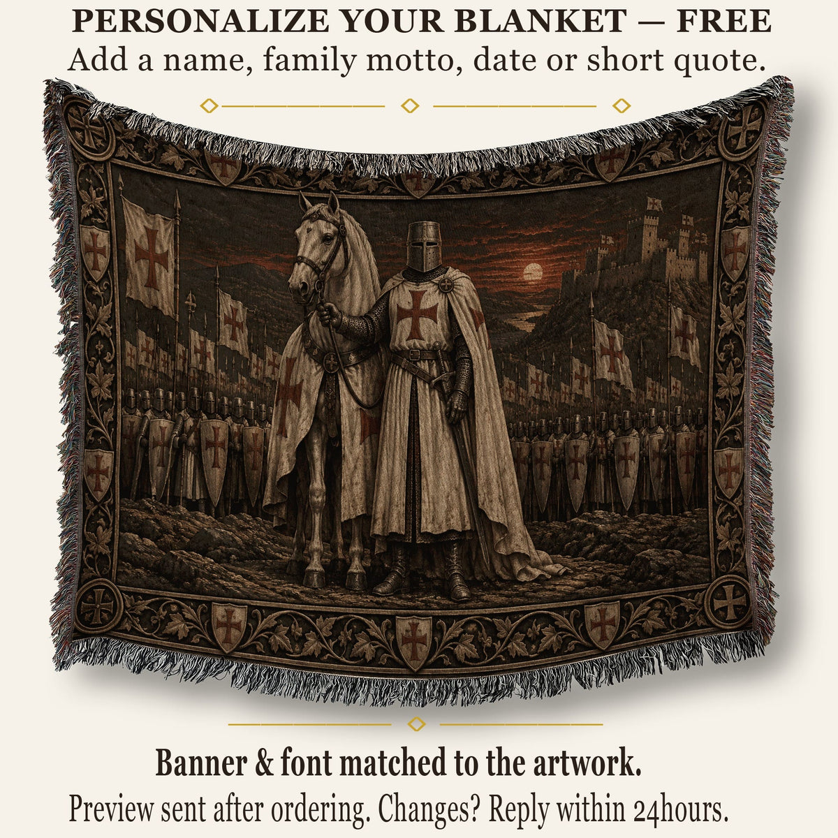 MyDesigns Templar Knight and White Horse jacquard woven blanket