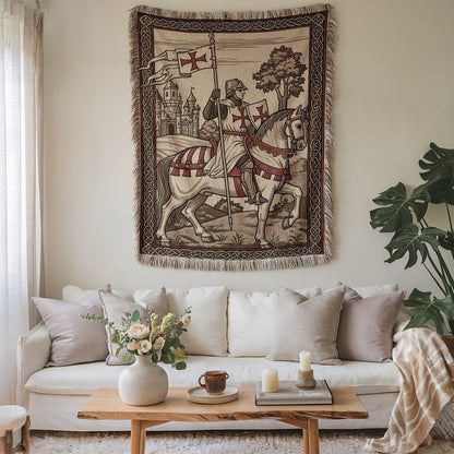 Medieval Knight on Horse Wall Tapestry Print Decor