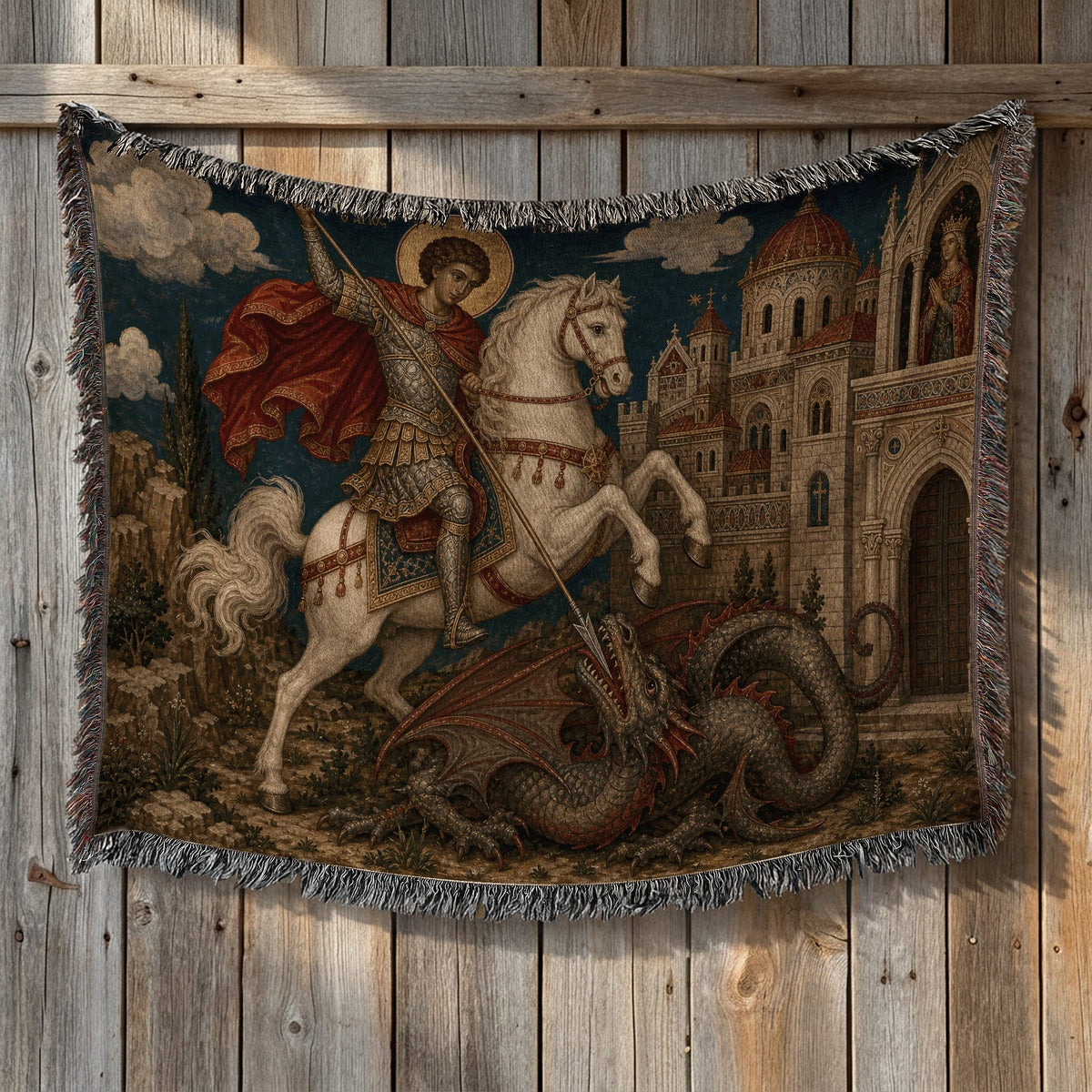 CalmNestStyle Saint George Orthodox Icon jacquard woven blanket