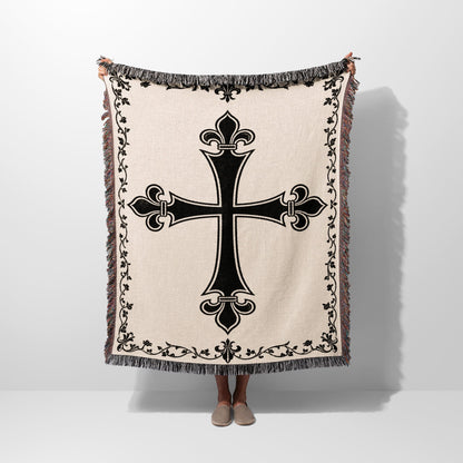 CalmNestStyle Templar Cross Heraldic Woven Blanket jacquard woven blanket