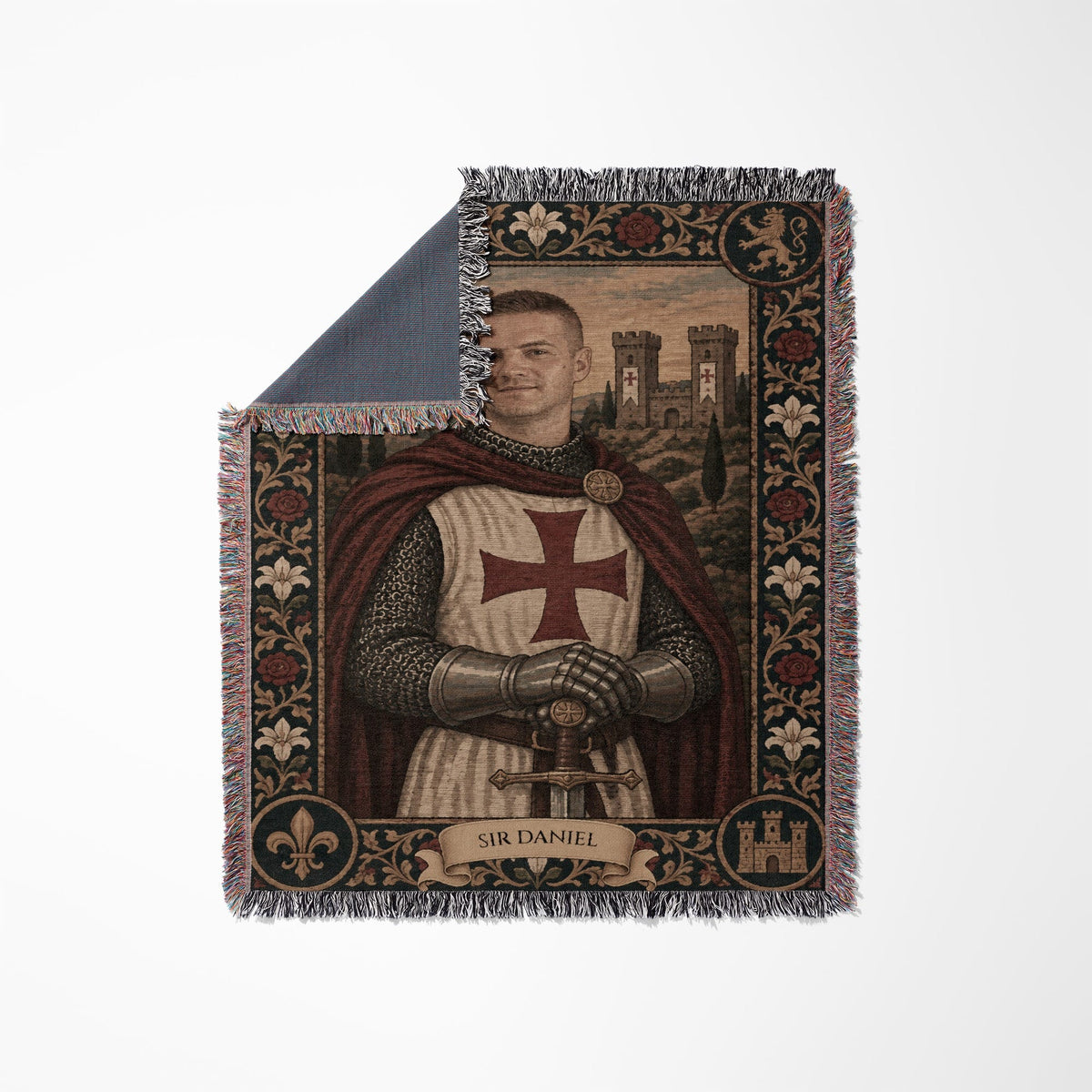 MyDesigns The Templar's Vow I Your Knight Portrait jacquard woven blanket
