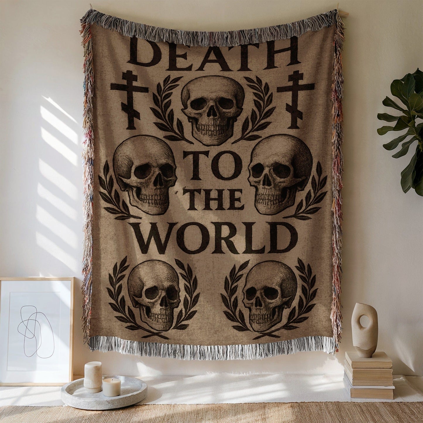 Death to the World Skull Design Wall Hanging Decor