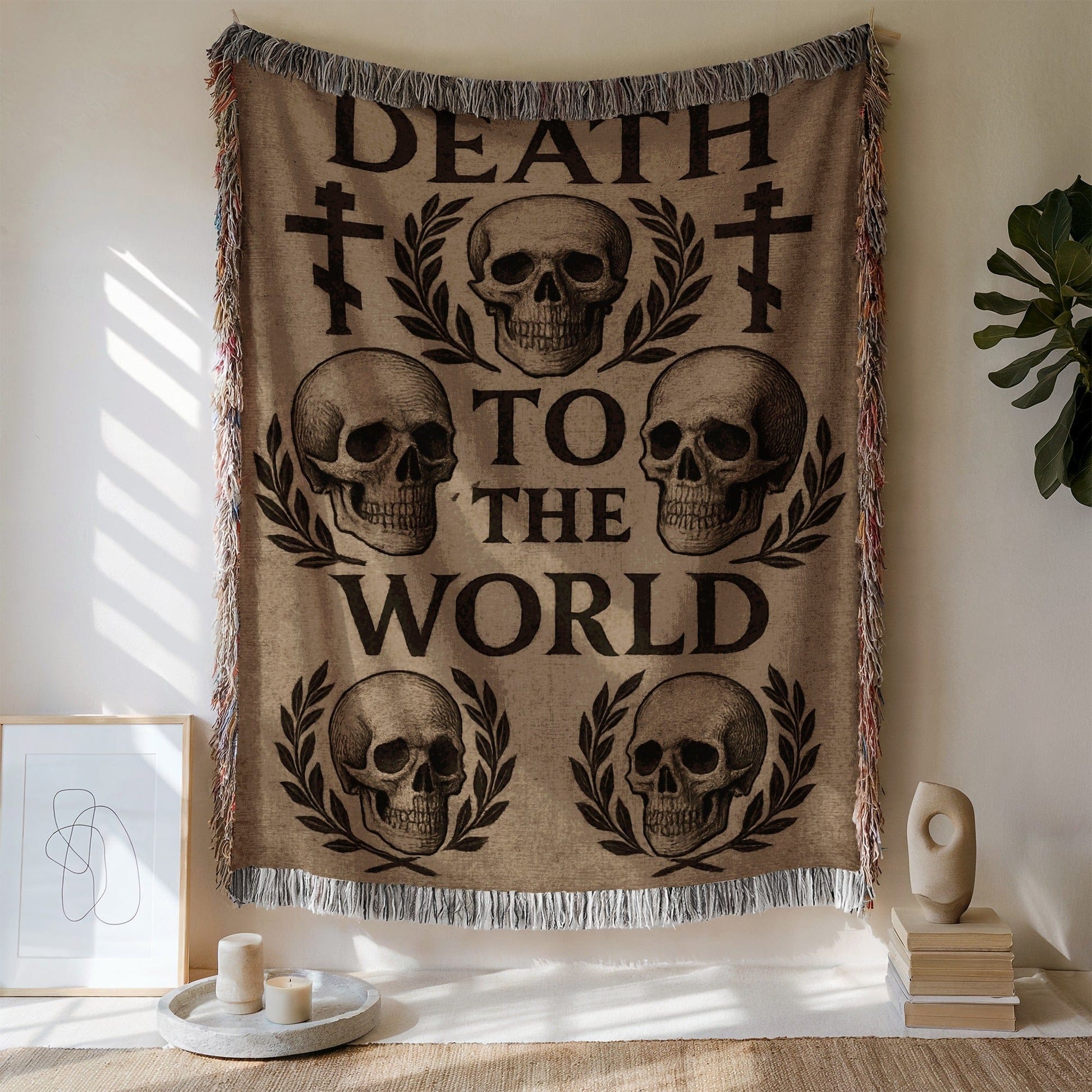 Death to the World Skull Design Wall Hanging Decor