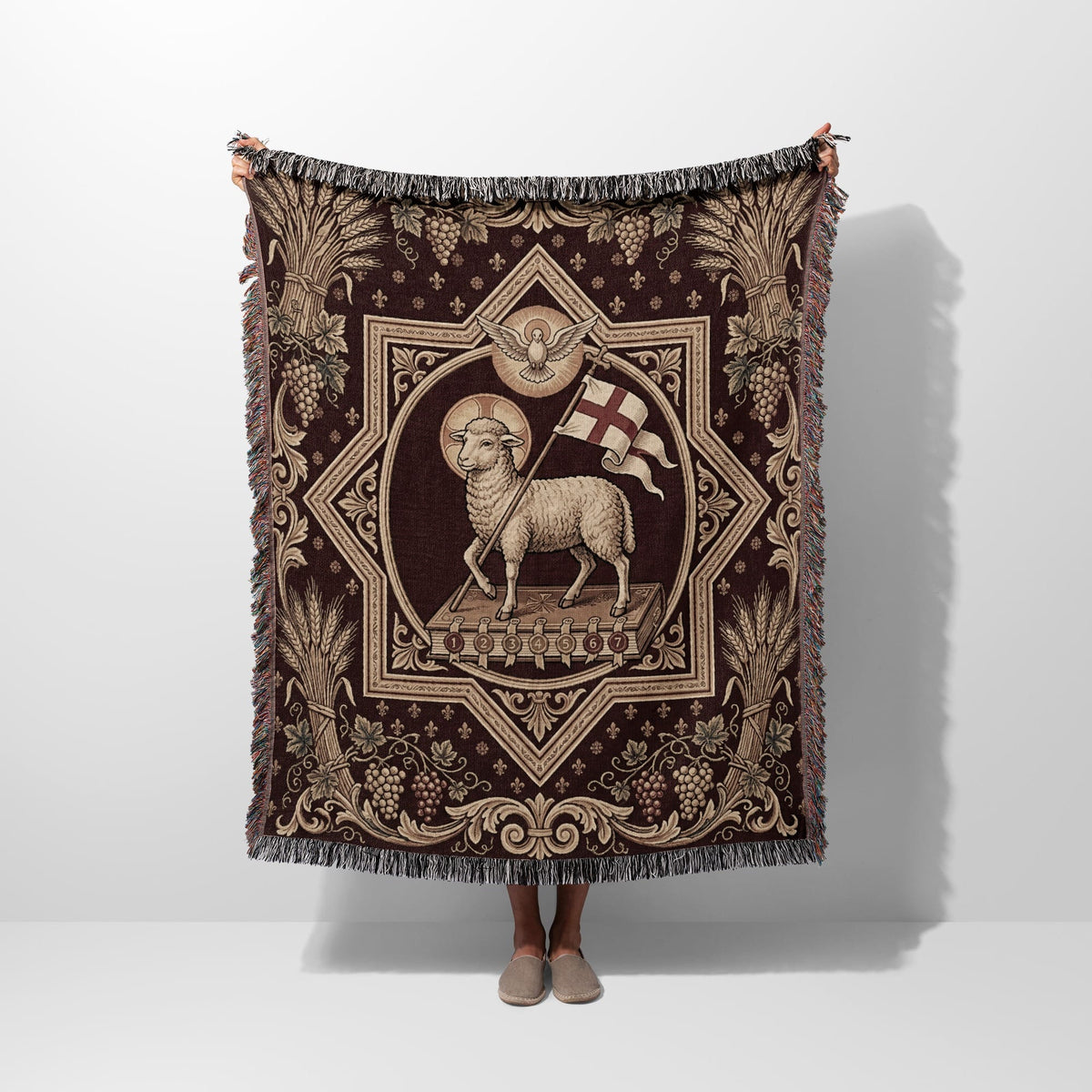 CalmNestStyle Divine Lamb & Dove Woven Blanket jacquard woven blanket